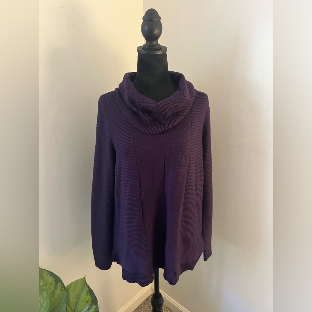 Chicos Size 3 Purple Knit Cowl Neck Sweater